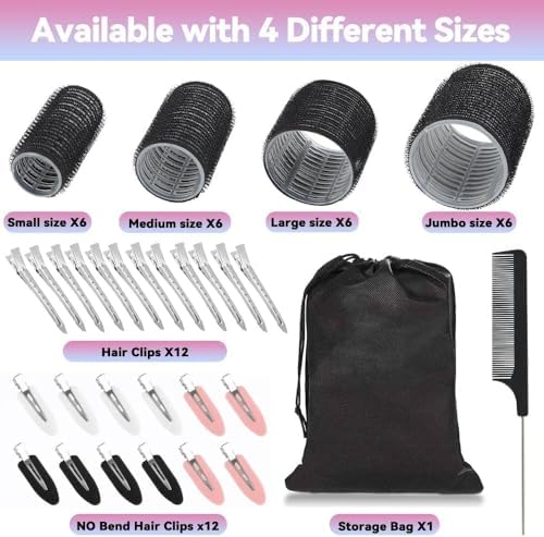 50pcs Hair Rollers with Clips Jumbo Large Medium Small Self Grip Rollers for Big Curlers Roller for Long Medium Short Hair DIY Hairdressing (Black-2, 50Pcs) - Image 2