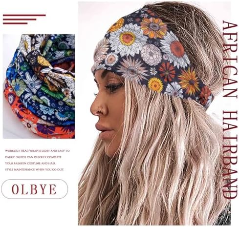 Olbye Wide Boho Headbands Floral Stretch Head Wraps Bohemian African Turban Hairbands Knotted Bandana Headband Yoga Running Head Scarfs Workout Hair Accessories for Women 4Pcs (Floral, 9.4 * 5.9'') - Image 6