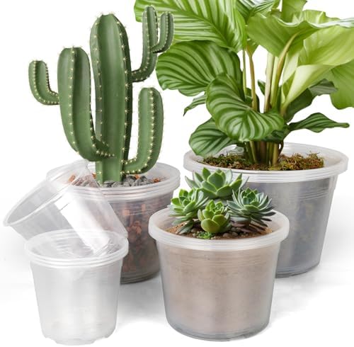 FUIJOL 6/8/10/12 Inch 16 Pack Large Clear Nursery Pots with Drainage by FUIJOL