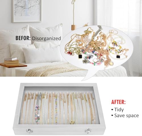 Vicoter 20 Hooks Necklace Organizer,Velvet Necklace Holder Tray with Lid - Image 5