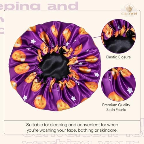 Silky Design Bonnet with Elastic Soft Band Adjustable Women and Men Bonnets for Sleeping Comfortable Satin Fabric (Purple Stars) - Image 3