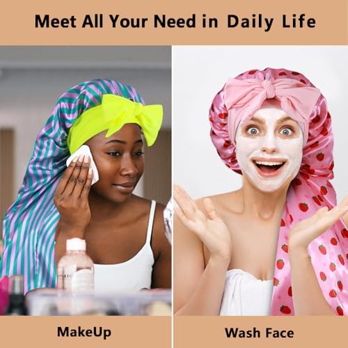 2pcs Long Satin Bonnets with Tie Band, Large Braid Bonnet Silky Hair Cap for Locs Women Sleeping, L - Image 5