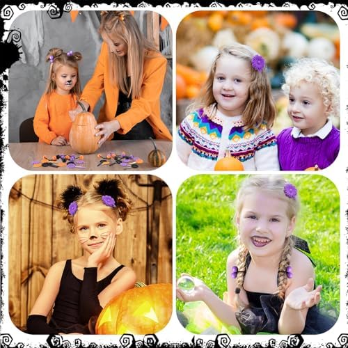 Jutom 72 Pcs Hair Clips and Ball Ties Set for Girls, Self Hinge Hair Barrettes, Bubble Hair Accessories, 80s 90s Bow Flower Hair Tie, Plastic Hair Clips for Baby Girls Toddlers (Orange, Black, Clear) - Image 4