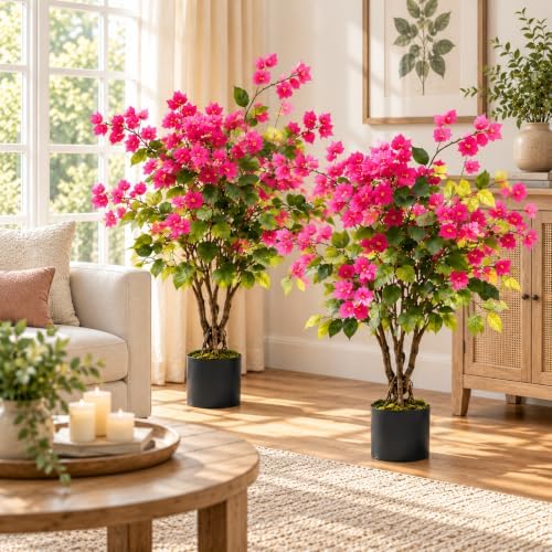 2 Pack Artificial Bougainvillea Tree, 3FT Small Fake Flowering Plant with Pink Bougainvillea Flowers, Potted Faux Tree for Indoor Outdoor Home, Balcony, Porch, Office, and Garden Decoration - Image 5