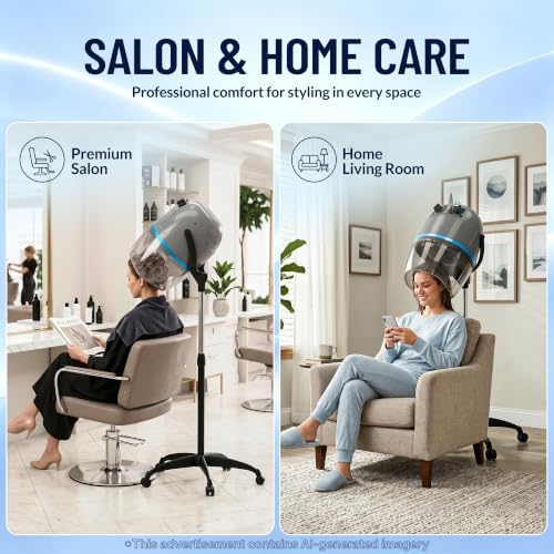 Hair Dryer, Professional Adjustable Hooded Floor Hair Bonnet Dryer Stand Up Hair Dryers with Rolling Base for Home Salon Spa Beauty Equipment, Grey - Image 3