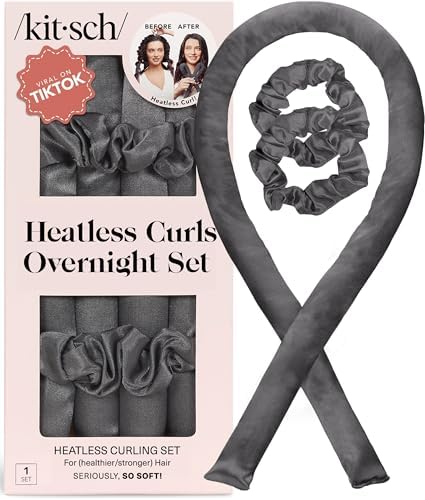 Kitsch Satin Heatless Curls Overnight Set - Charcoal by Kitsch