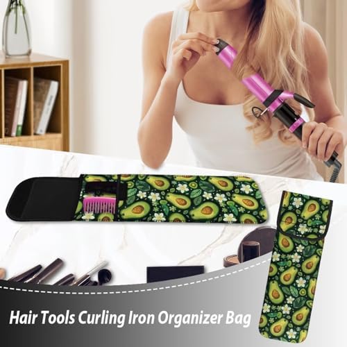 Flashideas Avocado Print Flat Iron Case Curling Iron Organizers and Storage with Pocket Heat Resistant Neoprene Curling Iron Holder Universal Curling Iron Cover Sleeve Hot Tools Travel Bag - Image 3