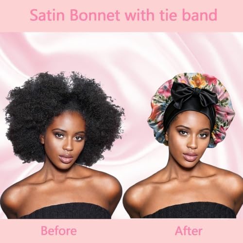 Satin Hair Bonnet Silk Bonnet for Sleeping Double Layer Elastic Tie Band Adjustable Reusable Hair Cap Cute Women Girls - Image 5