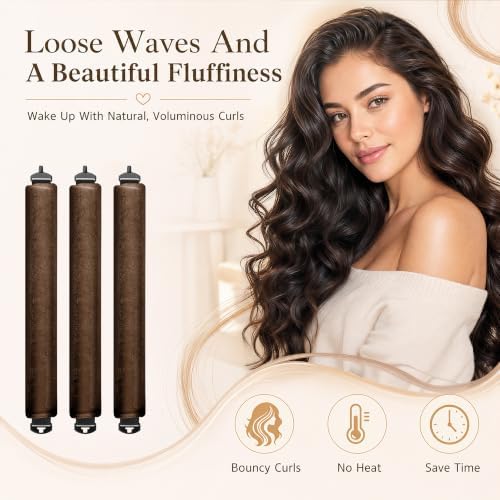 Luckybear Overnight Heatless Hair Curler, Curling Flexi Rods, 3PCS Brown - Image 2