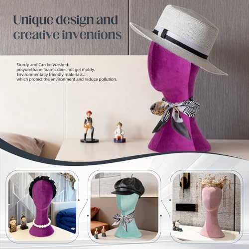 Wig Head Stand Mannequin Head Hat Display Stand Velvet Wig Holder for Mask, Headdress, Necklace (Cyan-blue) - Image 7
