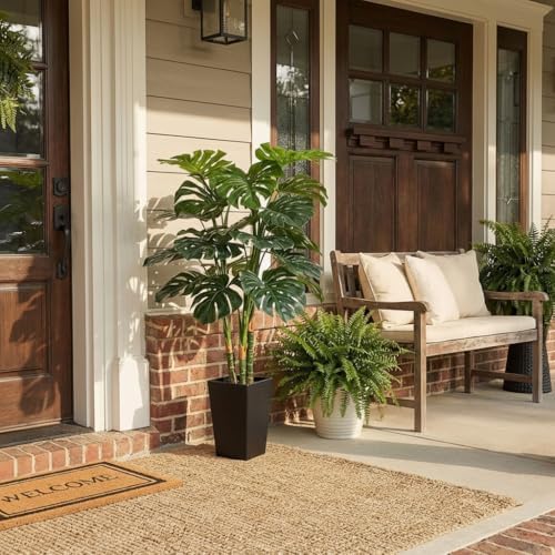 Aveyas 4ft Tall Artificial Monstera Deliciosa Plants, 4 ft Faux Swiss Cheese Plants Fake Silk Tree with Pot for Indoor Outdoor Office House Living Room Home Decor (4 Feet Tall Including Raised Pot) - Image 3