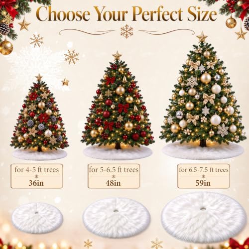 59 Inch White Christmas Tree Skirt, Soft Faux Wool Tree Base Cover - Image 2