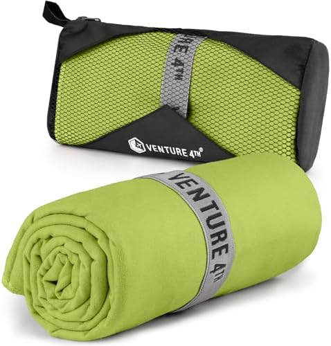 VENTURE 4TH Quick Dry Microfiber Towel for Camping & Gym - Lime Medium by VENTURE4TH