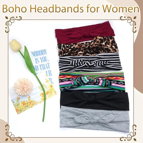 6 Pcs Short Bow Headbands for Women Boho Paisley Print Hair Band - Image 2