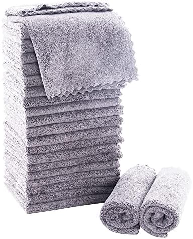 MOONQUEEN Ultra Soft Premium Washcloths Set - 12 x 12 inches - 24 Pack - Quick Drying - Highly Absorbent Coral Velvet Bathroom Wash Clothes - Use as Bath, Spa, Facial, Fingertip Towel (Light Grey) by MOONQUEEN