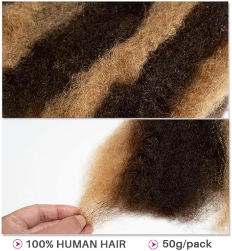 QVR Afro Kinkys Bulk Human Hair for Dreadlock Extensions Repair Locs, Twist Braiding Afro Kinky Human Hair for Locs 1 Pack 50 Gram Highlight Color - Image 3