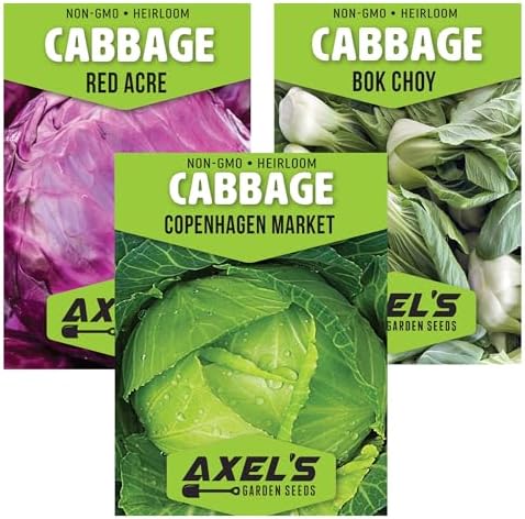 Cabbage Seeds for Planting - Plant & Grow Heirloom Cabbage Varieties Home Outdoor Garden – Easy Grow Planting Packet Instructions Included, Great Gardening Gift – 1 Packet of Each Variety by Axel%27s+Garden+Seeds