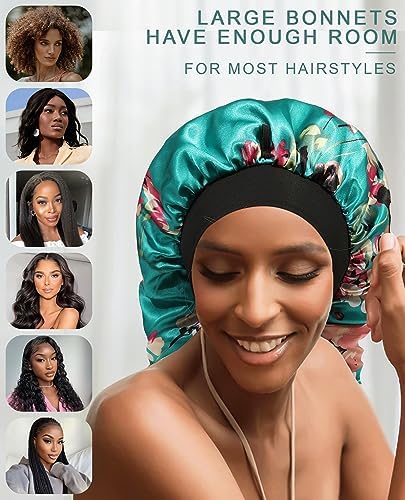 AWAYTR 2-Layer Satin Bonnet for Braids, Wide Band Long Sleep Cap - Image 4
