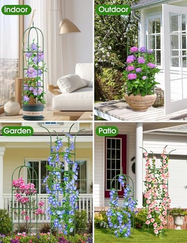 Trellis for Climbing Plants Outdoor, 6FT Garden Obelisk Rustproof PE Coated Metal Potted Plant Climbing Support, Thickened Tube Plant Tower Trellis for Clematis Vine Support Indoor (1 Pack) - Image 5