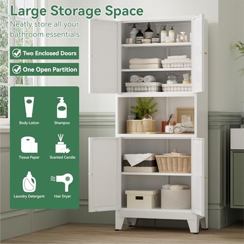 Bevivog 69" Tall Pantry Cabinet, Metal Kitchen Storage Cabinet with 4 Doors and 5 Shelves, Freestanding Metal Pantries Cupboard with Microwave Shelf for Kitchen,Dining Room,Bathroom,Laundry - Image 5