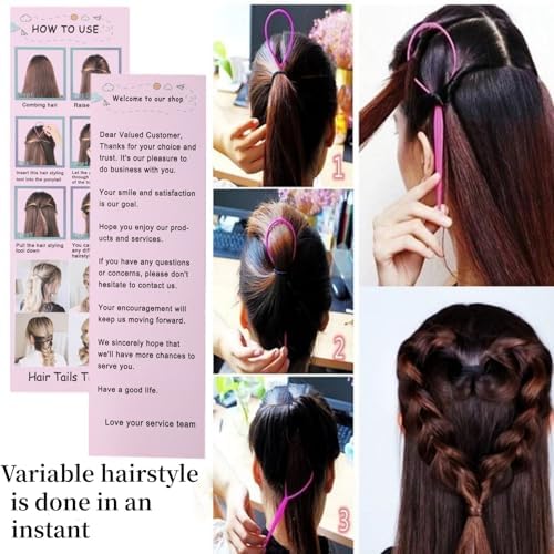 Schembo Topsy Tail Hair Tool Set - 6pcs Loop Styling Tool, Ponytail Pull Through, Two Sizes, 3 Colors (Pink/Purple/Blue) for Women, Girls & Kids - Image 6