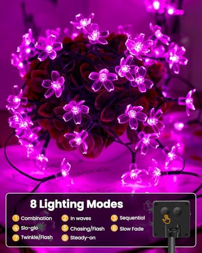 Brightown 60 LED Solar String Lights Flower Outdoor Waterproof Fairy Lights for Garden Yard Fence Patio Christmas Tree Wedding Party Decor, Pink - Image 4