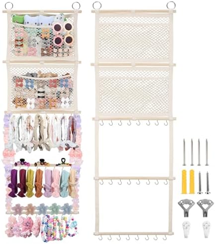 Headband Holder, 17x50 Inch Baby Bow Organizer for Girls, Beige by iHansee