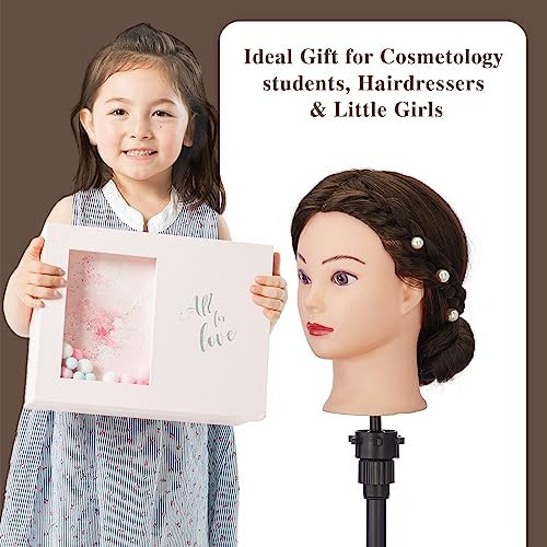 28" Mannequin Head Human Hair, Mannequin Head with 80% Real Hair,Cosmetology mannequin Doll head for hair Styling,Training Practice Braiding Manikin head with Table Clamp,Hair Styling Set #4 - Image 7