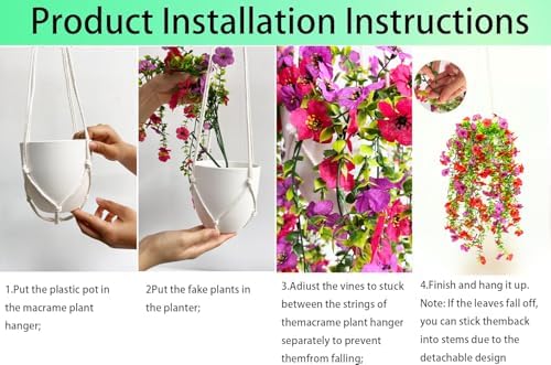 Artificial Flowers for Outdoors Fake Hanging Plants with Pot, 4pcs Silk Colorful Flowers UV Resistant Realistic Hanging Planter Faux Flower for Outside Porch Patio Home Garden Yard Decoration - Image 2