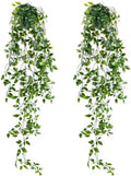 LOYWREE 2 Pack Artificial Hanging Mandala Plant with Pot Faux Plants Indoor Fake Small Potted Plant 28.7-in Long Faux Vine Shelf Decor Ideal for Indoor Outdoor Home Office Decoration (Black Pot) by LOYWREE