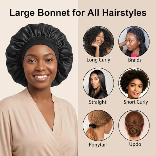 4 Pack Large Satin Bonnet for Sleeping Women ,Hair Bonnet for Long Braids - Image 4