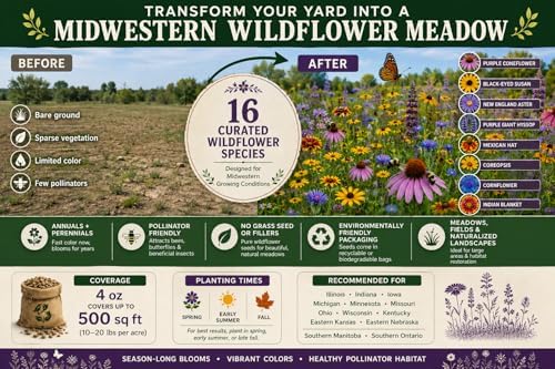Wisconsin Bulk Perennial and Annual Wildflower Seed Mix 1lb Covers 2,000sq-ft - Attract Pollinators, Multi-Color Blooms - Midwest US Species Plant in Spring/Fall - Earth-Friendly Packaging (1 Pound) - Image 2