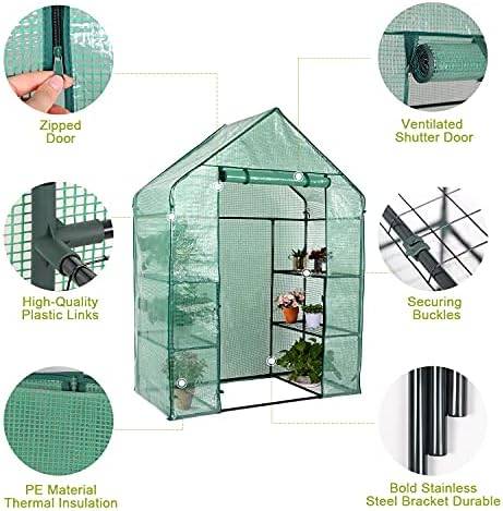 Greenhouse, Green House 3 Tiers 6 Shelves Stands, Outdoor/Indoor Greenhouse with Anchors Roll-up Zipper Door, Waterproof Gardening Plant Green Houses for Outdoors, PE Cover, 56”x28”x77” - Image 6