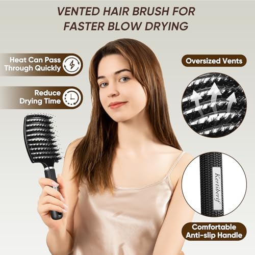 Boar Bristle Detangling Hair Brush for Wet & Dry Hair, Women Men - Image 3