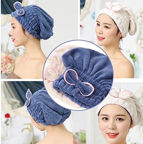 Jseng 2PC Microfiber Hair Drying Caps, Extreme Soft & Ultra Absorbent, Fast Drying Hair Turban Wrap Towels Shower Cap for Women - Image 2