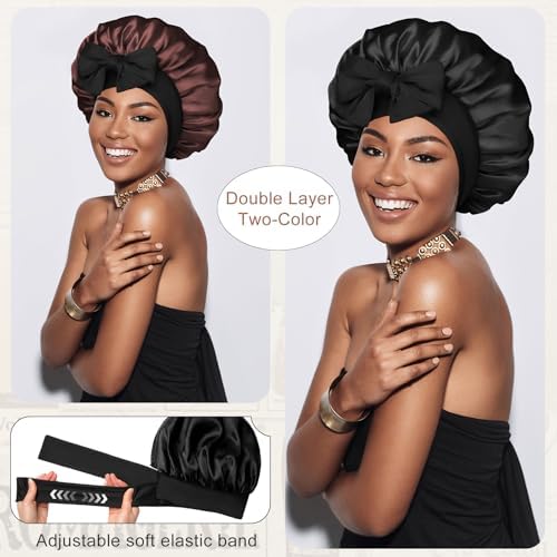 CHLINS Double Layer Satin Bonnet for Sleeping, Hair Bonnet for Curly Hair - Image 2