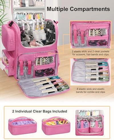 Relavel Hair Tools Travel Bag Hair Stylist Backpack Hairdresser Cosmetology Bag, Heat Insulation Full Layer for Curling Iron, Hair Straightener, Travel Accessories Case Barber Organizer (Rose Pink) - Image 3