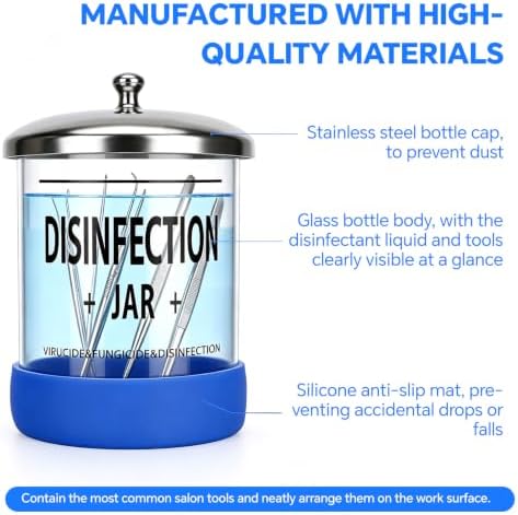 Disinfectant Sterilizer Glass Jar - Capacity 5 Oz Glass with Stainless Steel Lid for Cleaning, Storage & Organization of Manicure Nail Tools & Barber Salon Supplies - Image 3