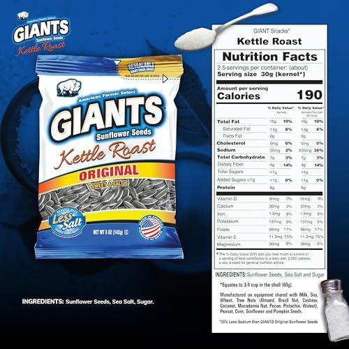 GIANTS Kettle Roast Sweet & Salty Sunflower Seeds - Sunflower Seeds Bulk, Sunflower Seed Snack, Roasted Sunflower Seeds to Eat, High Protein Snack - 5 oz Resealable Bag (Pack of 3) - Image 2