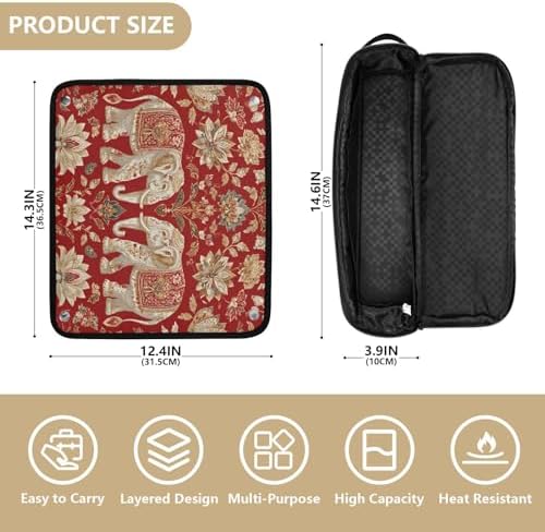 Hair Tools Travel Bag with Heat Resistant Mat Detachable 2-in-1 Curling Iron Travel Case Hot Tools Organizer for Straightener Flat Iron Red Retro Elephant Flowers - Image 4