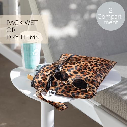 Bumkins Roamio Waterproof Wet Dry Clutch Bag for Baby, Travel, Swim Suit, Cloth Diaper, Pump Part, Pool, Gym Clothes, Beach, Toiletry, Hook to Stroller, Pack for Daycare, Zip Pack Pouch, Leopard Print - Image 2
