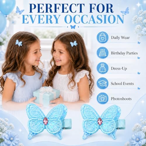 2 Pcs Butterfly Hair Clips for Girls, Fully Lined, Blue - Image 5