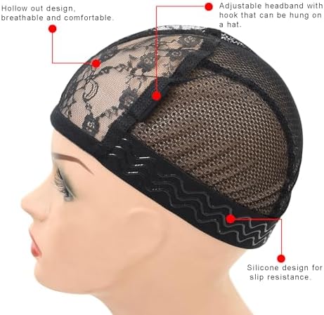 1 Pc Black Lace Mesh Weaving Wig Cap Silicone Grip Elastic Band Wig Cap with Removable Adjustable Silicone Nonslip Wig Band for Making Wig Keeping Wig in Place - Image 5