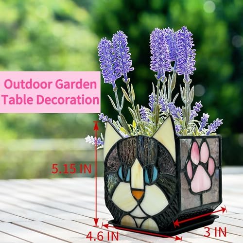 Stained Glass Black Cat Flower Pot,Succulent Pots with Drainage,Unique Black Cat Planter,Flower Pots for Indoor Plants,Glass Container Display Decoration,Cute Plant Gifts - Image 6