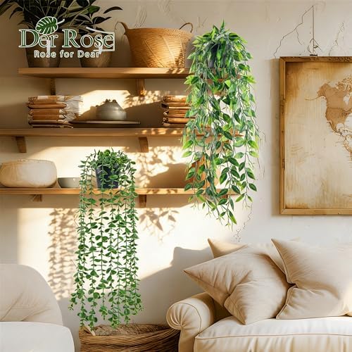 Der Rose 8Pcs Artificial Hanging Plants for Fuller Layered Wall Shelf Decor - Image 2