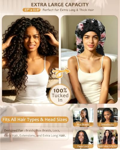 AWAYTR Long Satin Bonnet for Braids - Double Layer Hair Bonnet for Sleeping - Image 2