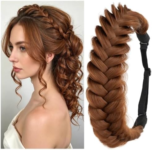Synthetic Hair Braided Headband Classic Wide Strands Wedding Disorderly Fluffy Braids Wig Band Women Beauty Accessory by TOECWEGR