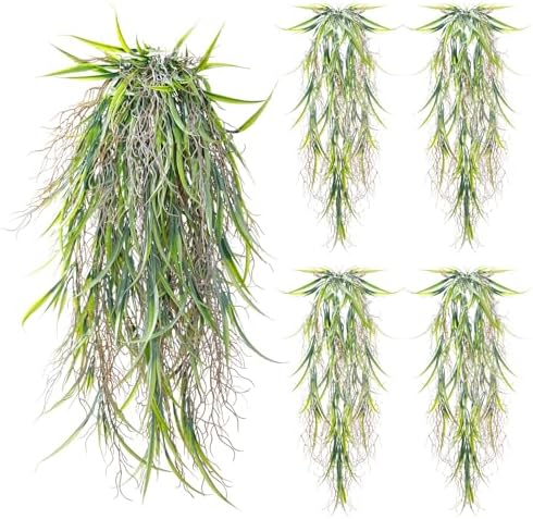 4Pcs Fake Hanging Fern Plants for Outdoors, UV Resistant Artificial Ferns Greenery Vines Faux Trailing Plants for Indoor Wall Porch Wedding Boho Home Garden Decor(4PCS WhiteGreen Leaves) by dallisten