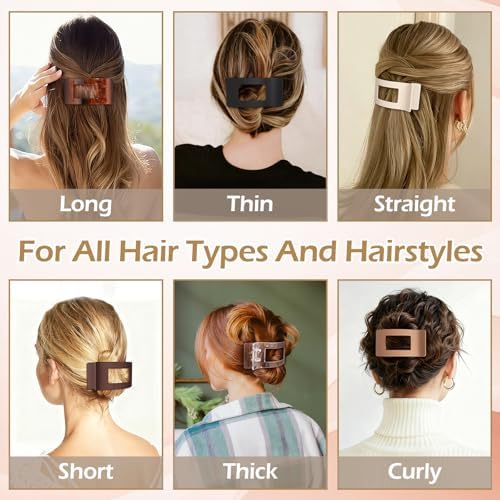 French Flat Hair Clips for Women 6pcs Hair Claw Clips for Thick or Thin Hair Matte Claw Clips for Girls Barrettes Non-Slip Strong Hold Hair Accessories for Women (Transparent) - Image 6