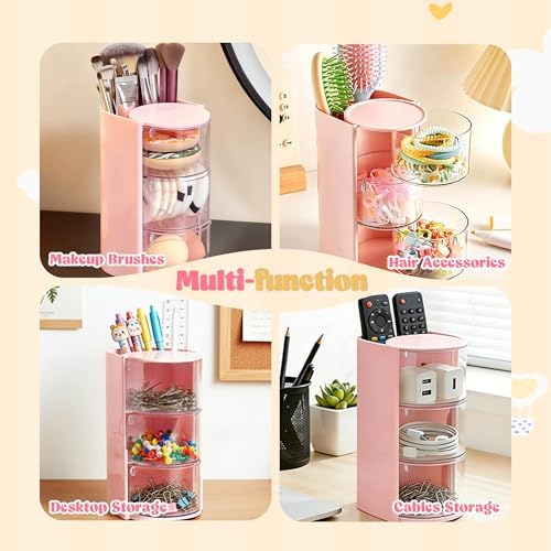 Azurphoric Hair Accessories Organizer with Hair Brush Holder(Pink, 3-Layer) - Image 6